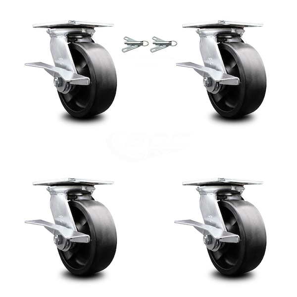 Service Caster 6 Inch Glass Filled Nylon Caster Set with Roller Bearing 4 Brake 2 Swivel Lock SCC-35S620-GFNR-SLB-BSL-2-SLB-2 - main